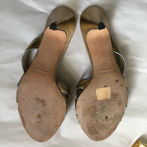 Miu Miu gold metallic strappy slip on mule sandals - Picture 11 of 12